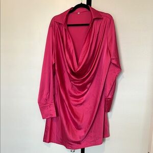 Silk Red Cowl Neck Blouse
